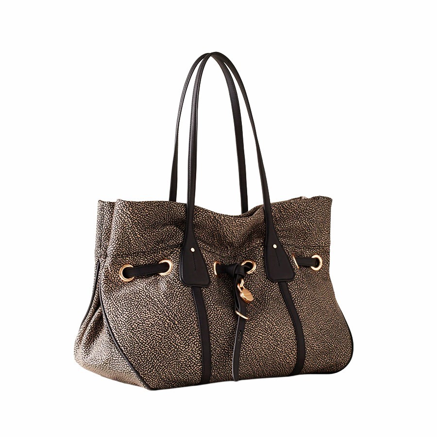 copy of Borbonese Privè shopping bag in Opaque fabric and black leather