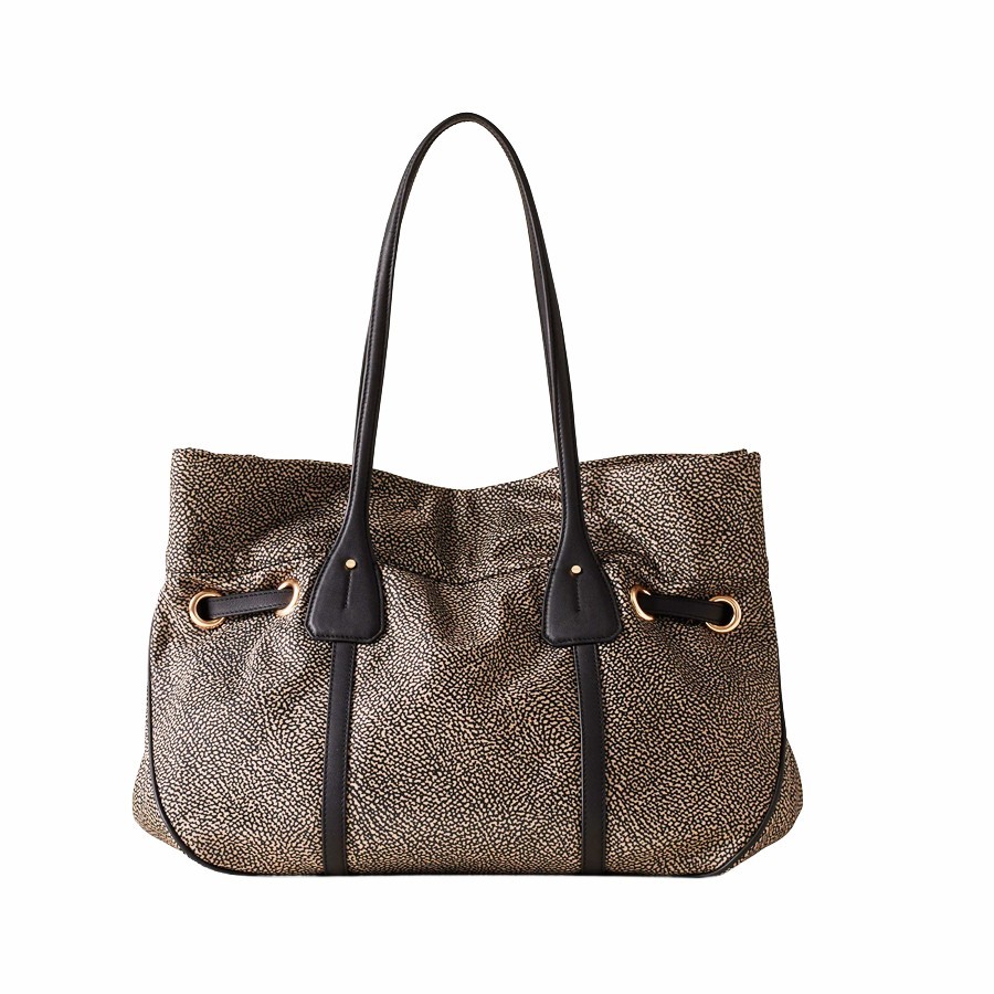 copy of Borbonese Privè shopping bag in Opaque fabric and black leather