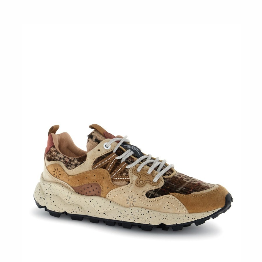 Flower mountain Yamano 3 woman suede  fabric Checked Light Brown Cream Brown