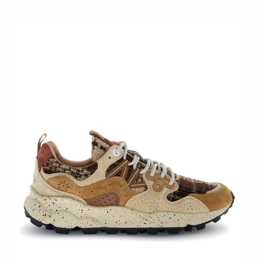 Flower mountain Yamano 3 woman suede  fabric Checked Light Brown Cream Brown