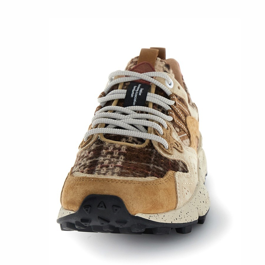 Flower mountain Yamano 3 woman suede  fabric Checked Light Brown Cream Brown