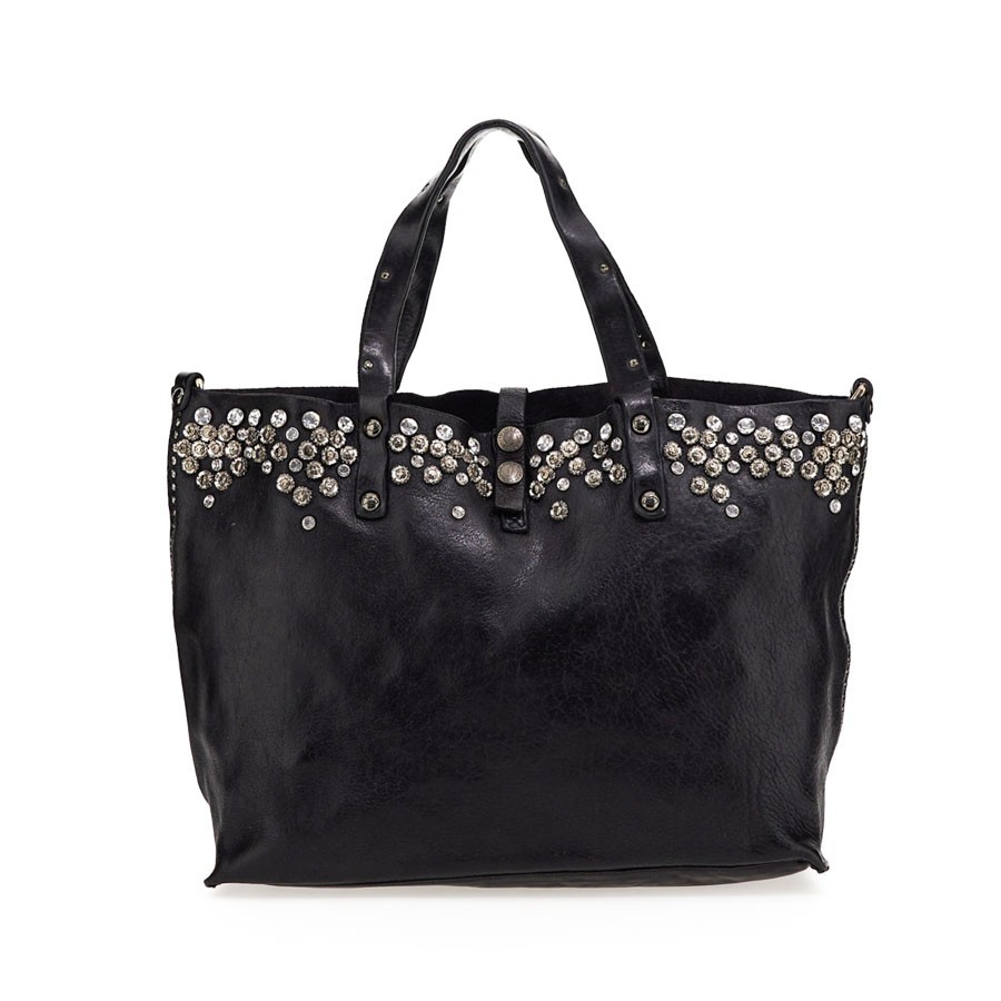 Campomaggi borsa shopping "Bella Di Notte" pelle borchie e strass nero