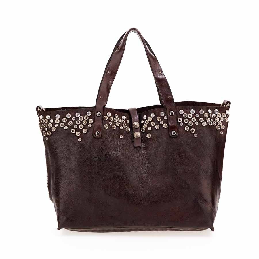 Campomaggi borsa shopping "Bella Di Notte" pelle borchie e strass moro