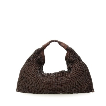 Campomaggi "ATENA" shoulder bag in dark brown woven leather