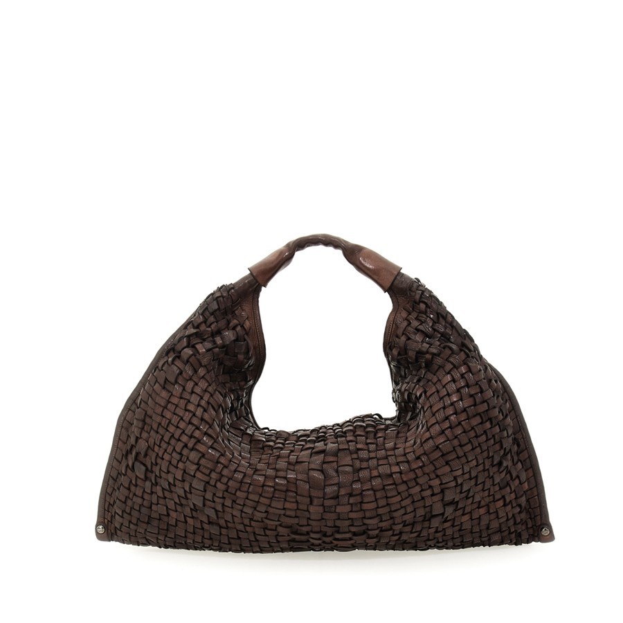 Campomaggi "ATENA" shoulder bag in dark brown woven leather