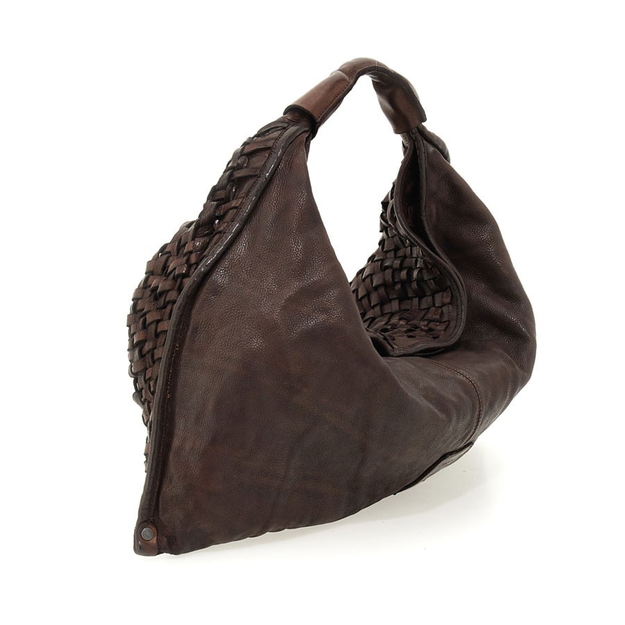 Campomaggi "ATENA" shoulder bag in dark brown woven leather
