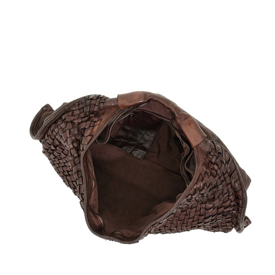 Campomaggi "ATENA" shoulder bag in dark brown woven leather