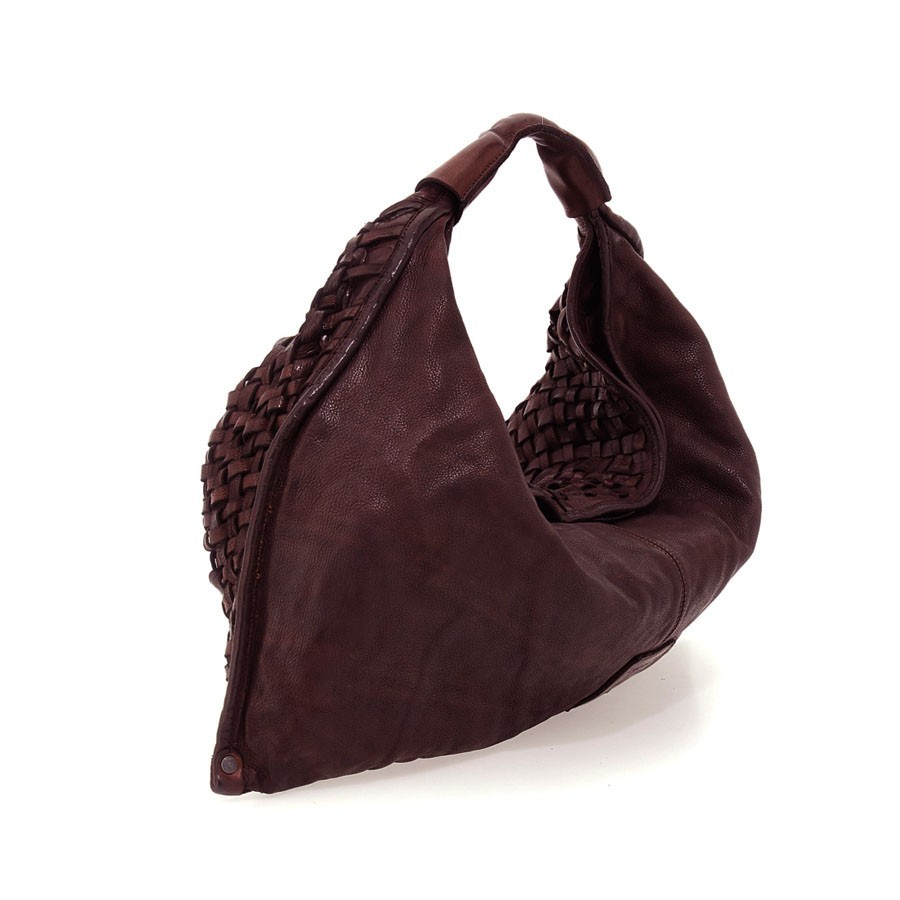 Campomaggi Athena Shoulder Bag in Burgundy Woven Leather