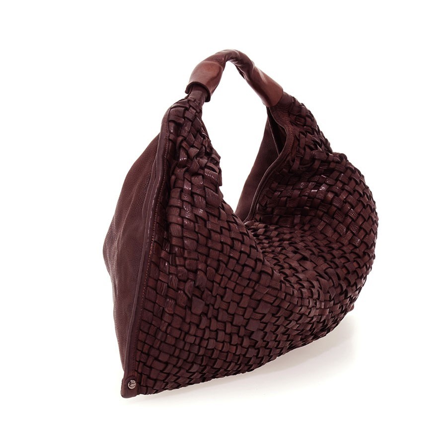Campomaggi Athena Shoulder Bag in Burgundy Woven Leather
