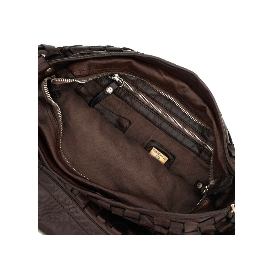 Campomaggi Borsa spalla "BETH" pelle intrecciata con borchie moro