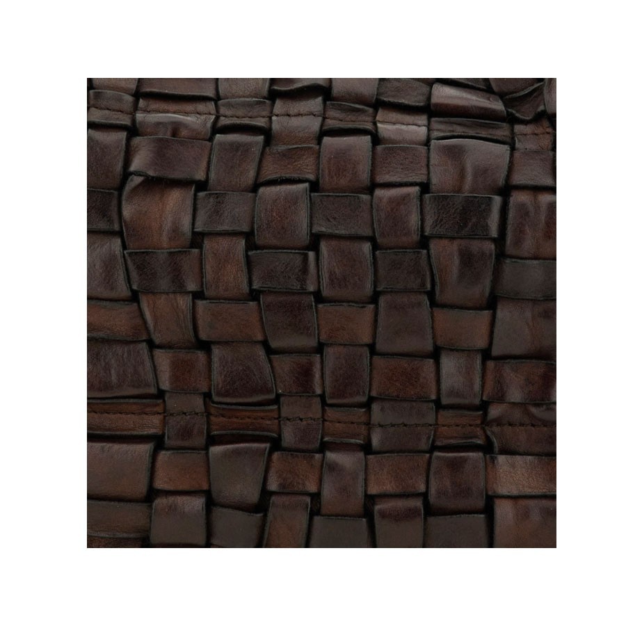 Campomaggi "BETH" shoulder bag in woven leather with studs, dark brown