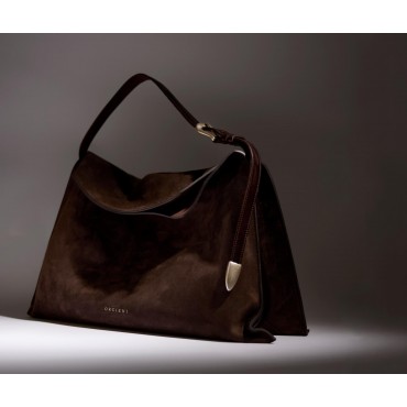 ORCIANI Borsa Trinity Peach Large a spalla in suede e cuoio