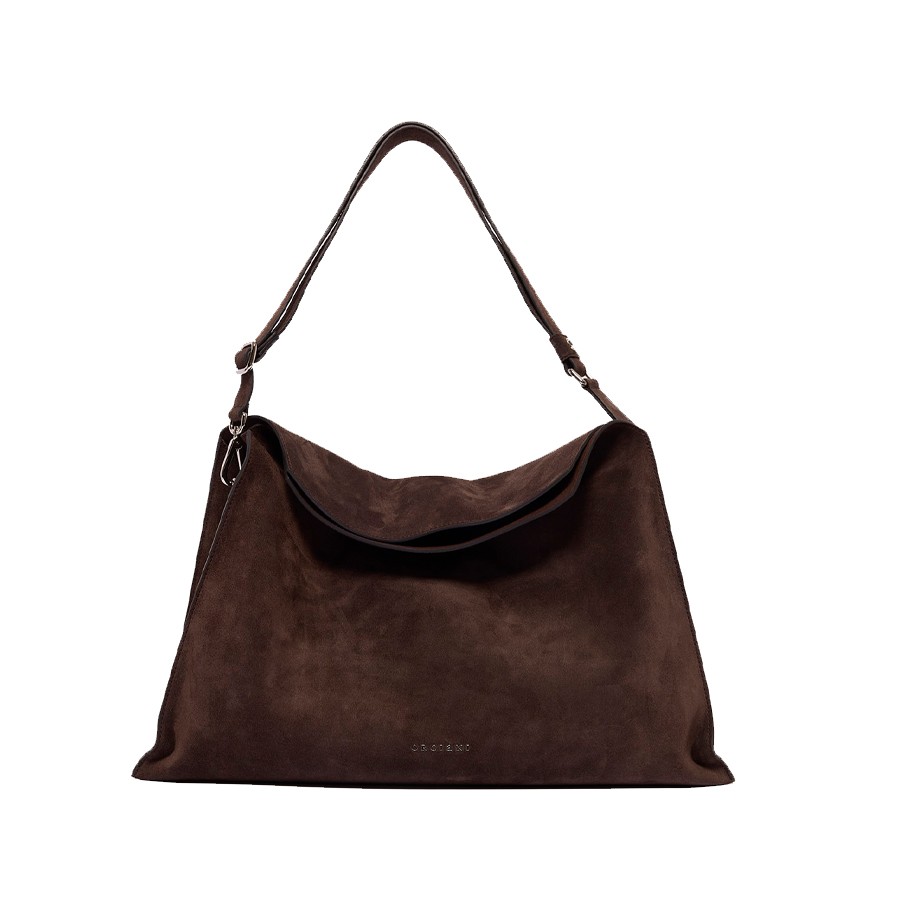 ORCIANI Borsa Trinity Peach Large a spalla in suede e cuoio
