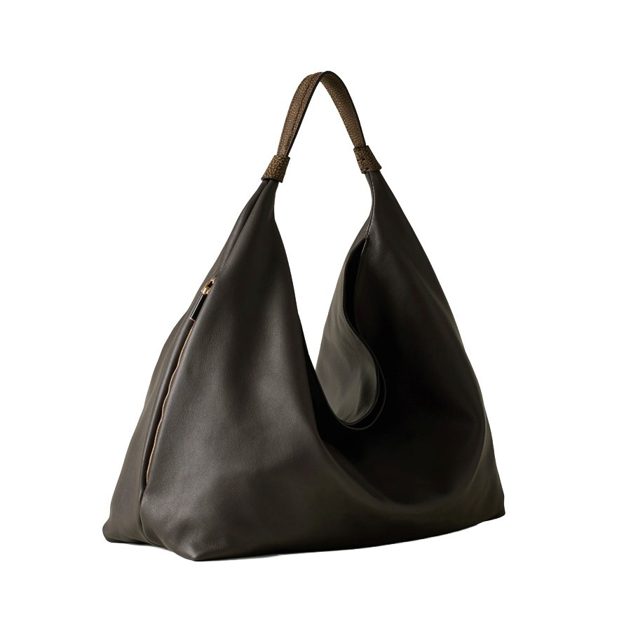 Borbonese borsa Plie hobo large pelle Corteccia cumino