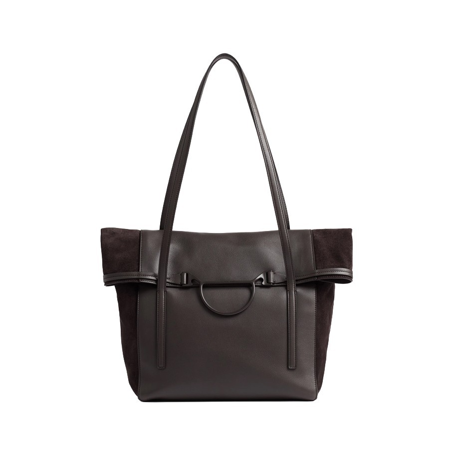 Borbonese borsa Wave shopping large pelle cacao caffe