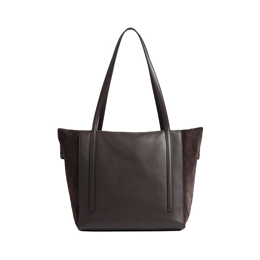 Borbonese borsa Wave shopping large pelle cacao caffe