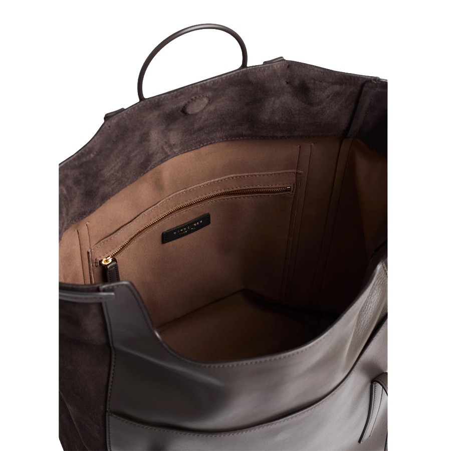 Borbonese borsa Wave shopping large pelle cacao caffe