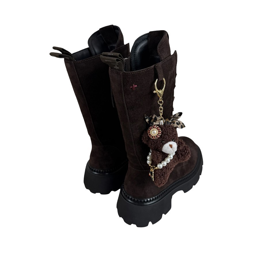 Gio+ women's Greta01 combat boots, Dark Brown mixed suede.