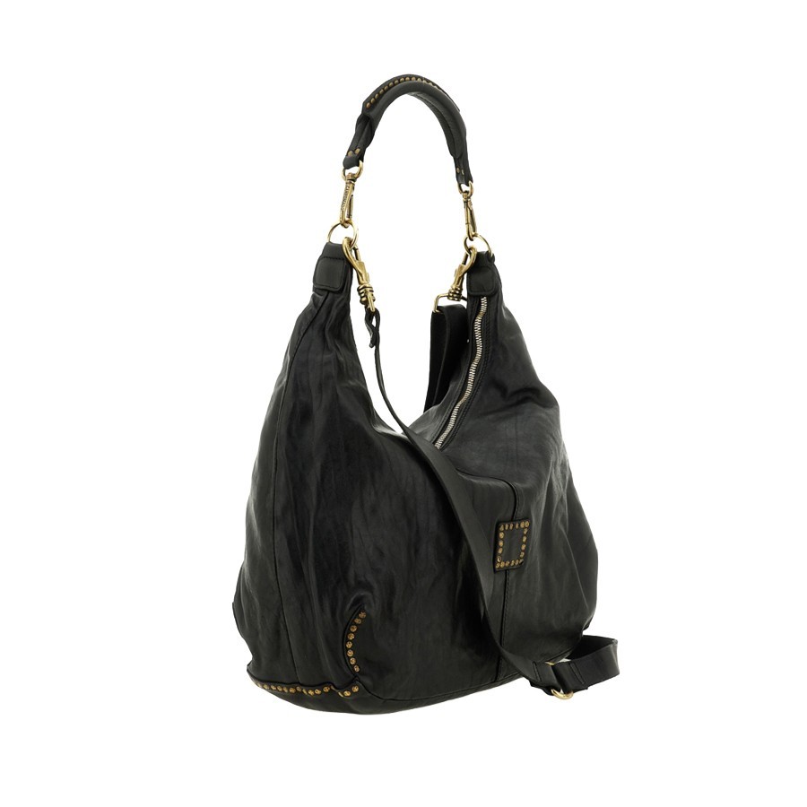 Campomaggi Wanda Kura Black Studded Leather Shoulder Bag