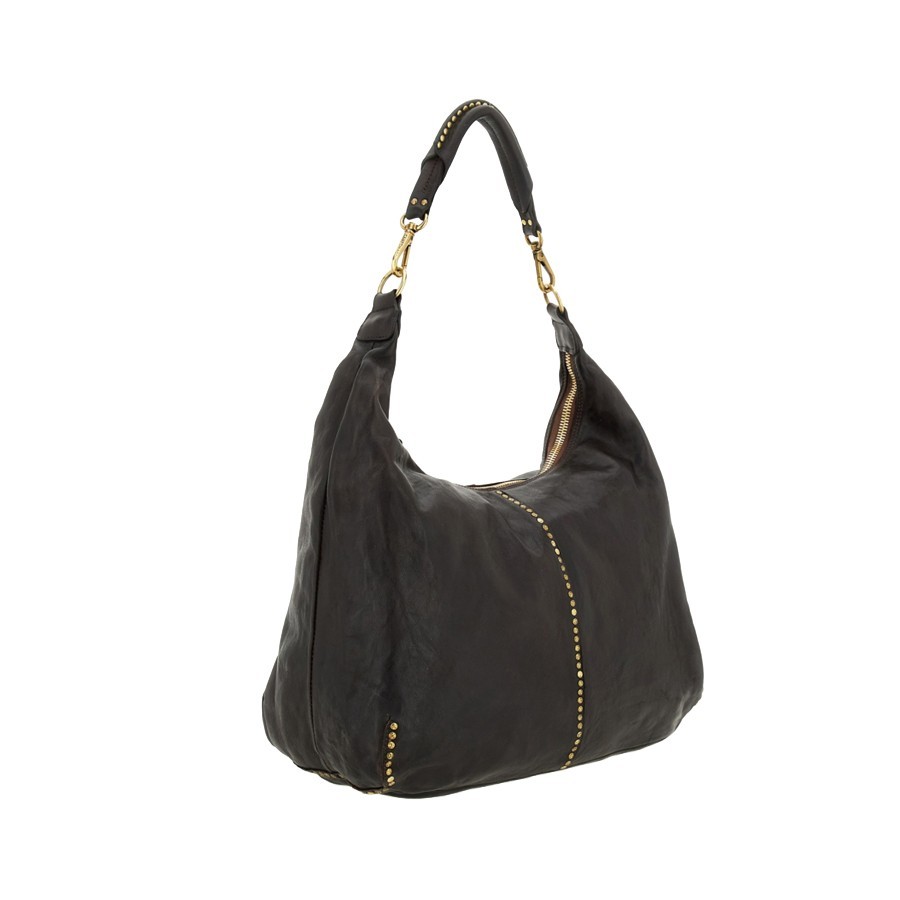 Campomaggi Wanda Kura dark brown Studded Leather Shoulder Bag