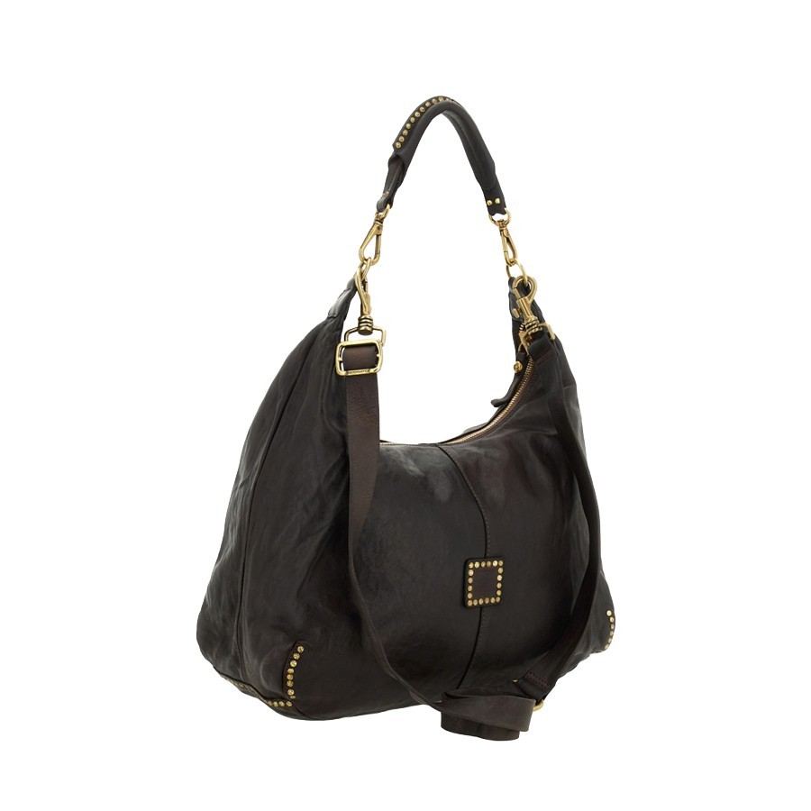 Campomaggi Wanda Kura dark brown Studded Leather Shoulder Bag