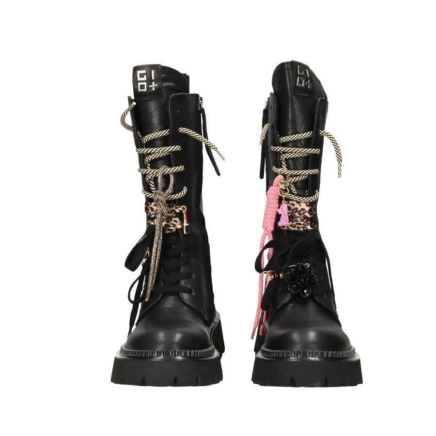 Gio+ women's combat boots Greta01A, black mixed-material leather