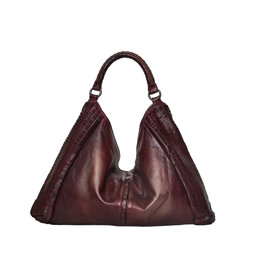 Atena – Shopper in pelle con texture a “lune” RUBINO