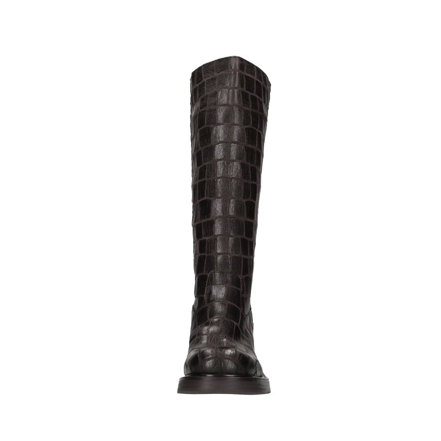 Elena Iachi women's dark brown crocodile-print leather boots