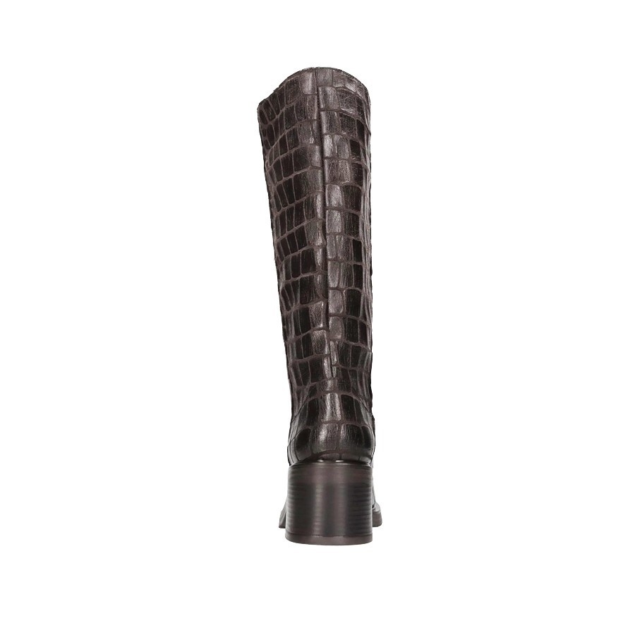 Elena Iachi women's dark brown crocodile-print leather boots