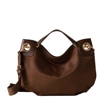 Borbonese borsa hobo London medium tessuto Op pelle cioccolato