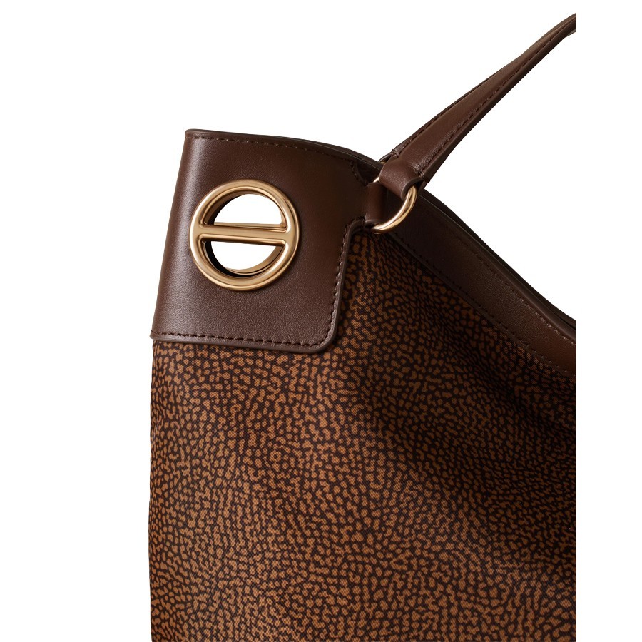 Borbonese borsa hobo London medium tessuto Op pelle cioccolato
