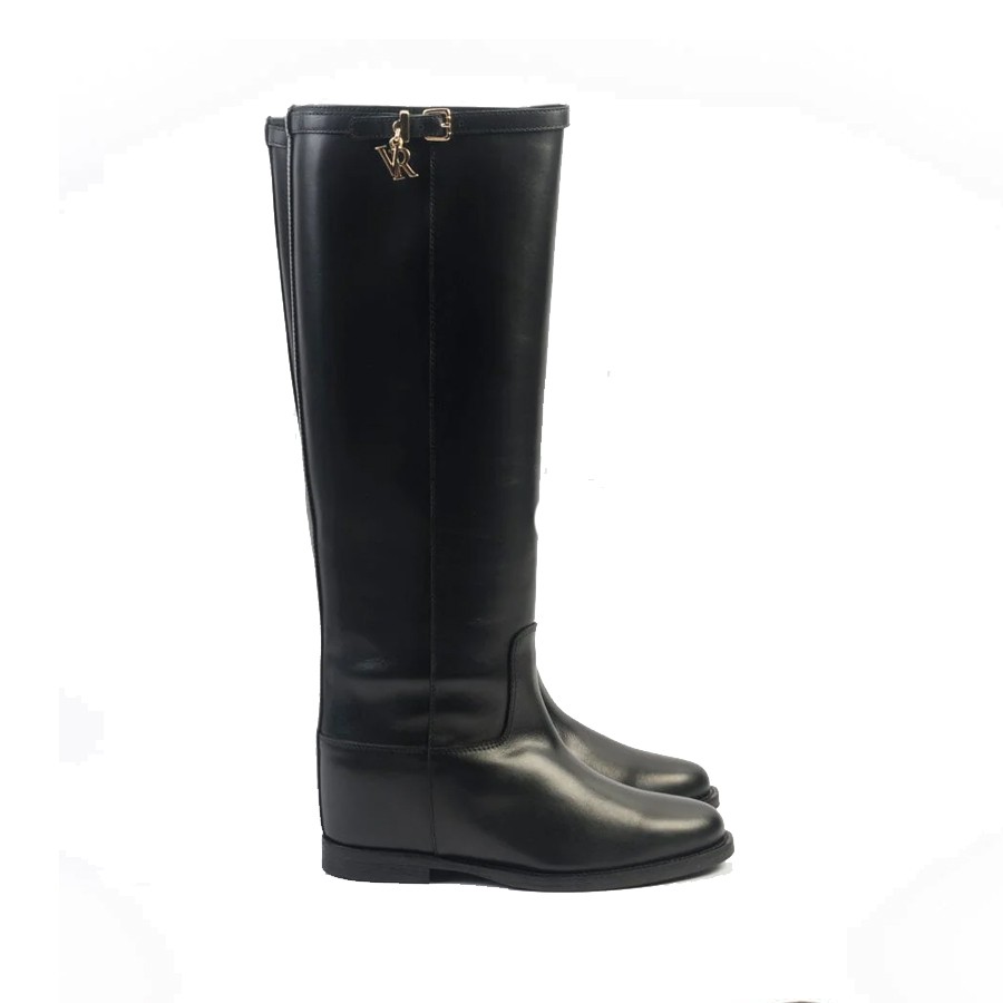 VIA ROMA 15 black leather internal wedge boot