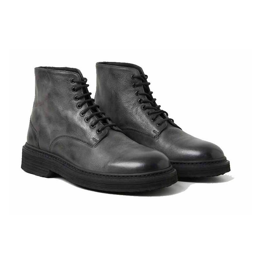 PANTANETTI Men's Black Leather Anthracite Gradient