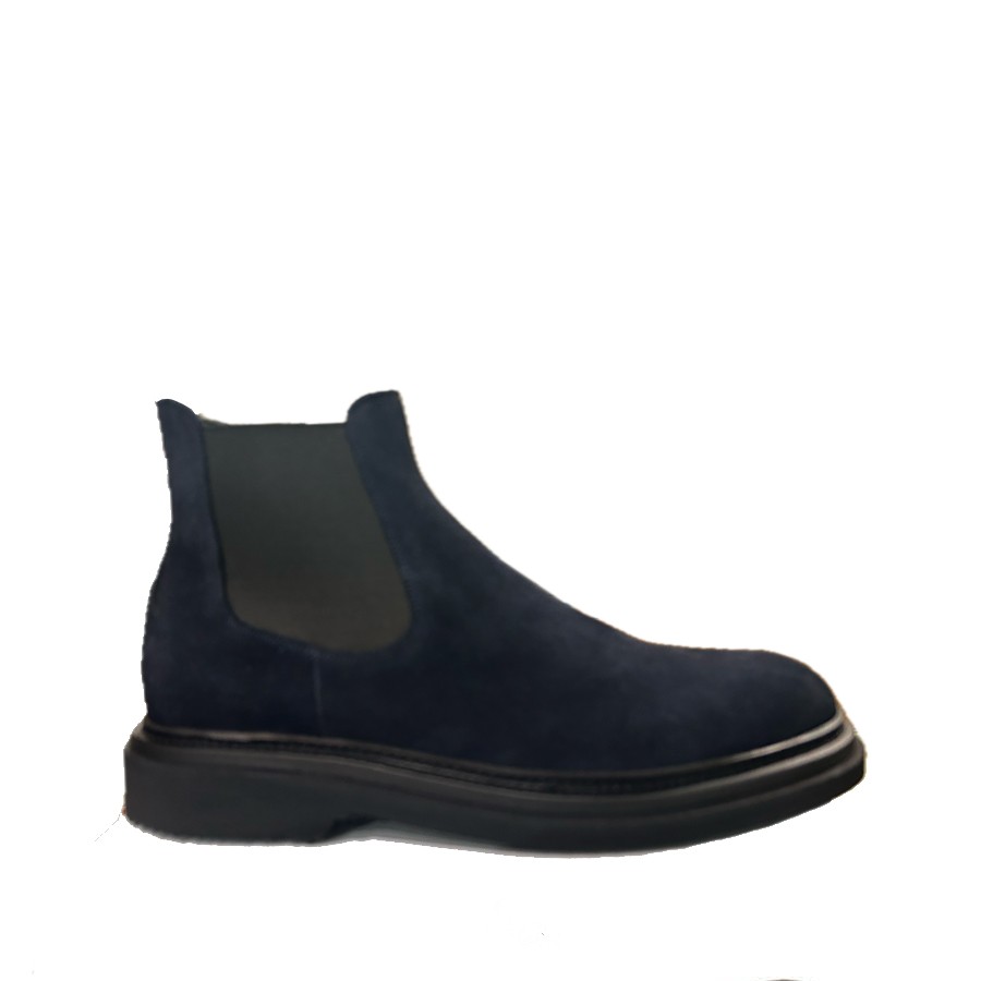PANTANETTI Men's ankle boot with side elastics in blu suede