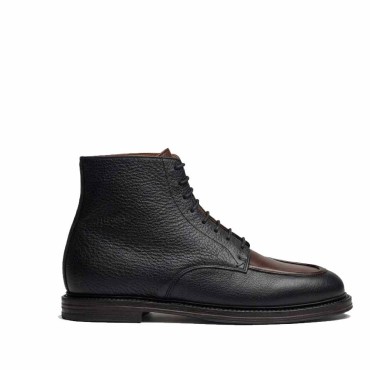 PANTANETTI Men's Bicolor Ankle Ankles in Black Hammered Leather and Leather
