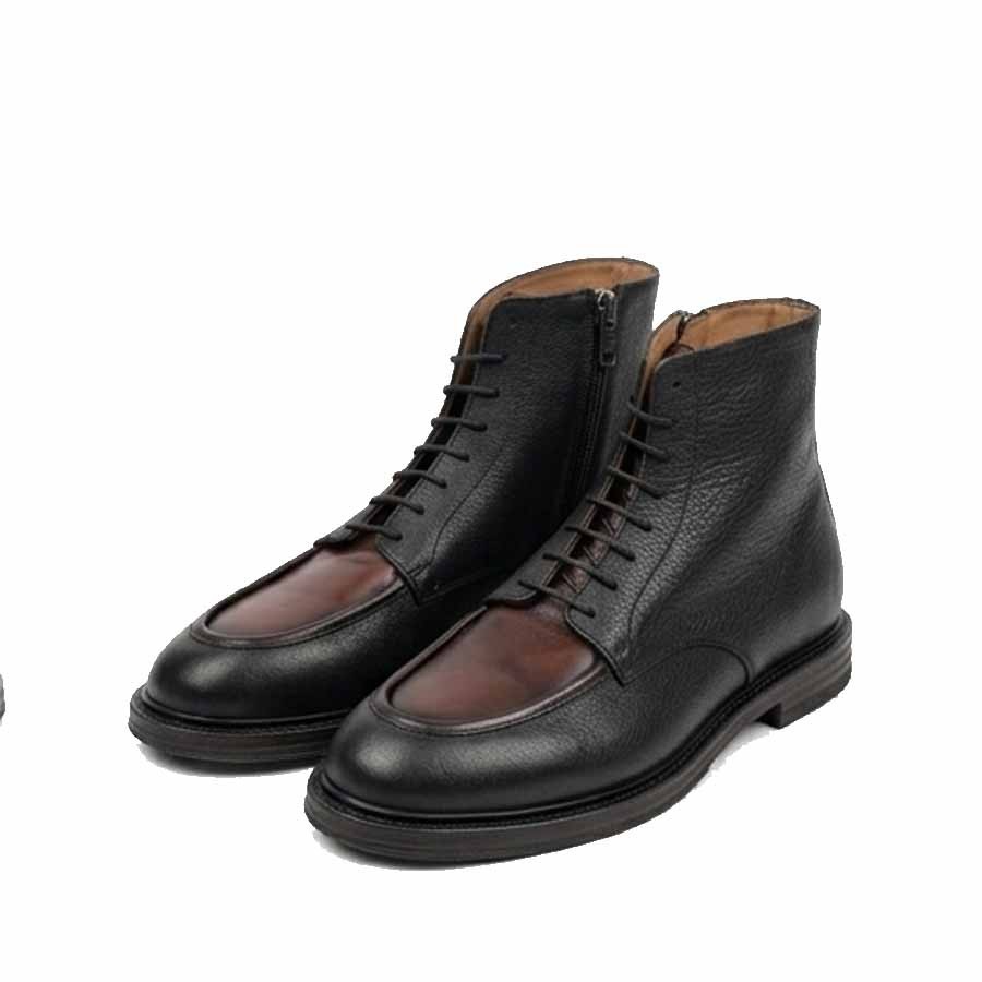 PANTANETTI Men's Bicolor Ankle Ankles in Black Hammered Leather and Leather