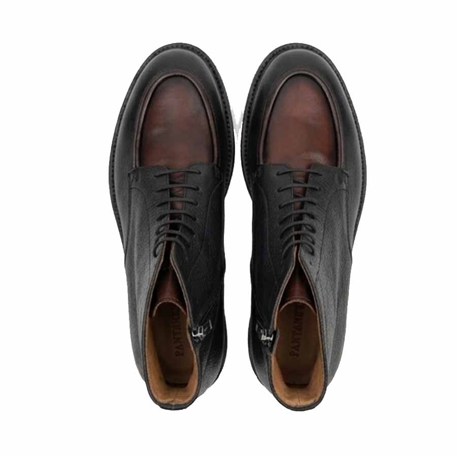 PANTANETTI Men's Bicolor Ankle Ankles in Black Hammered Leather and Leather