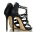 Ninalilou sandalo alto in pelle nero swarovski e borchie 281013