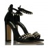 Ninalilou sandalo alto in pelle nero swarovski e borchie 281032