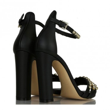 Ninalilou sandalo alto in pelle nero swarovski e borchie 281032