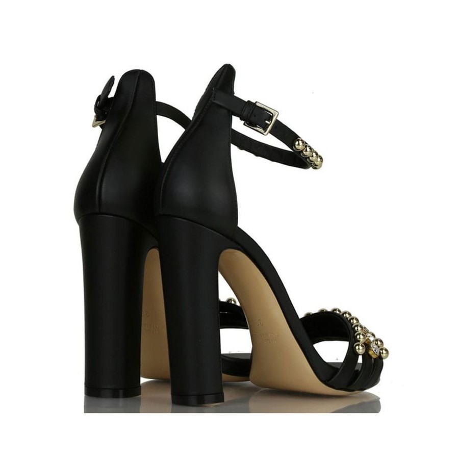 Ninalilou sandalo alto in pelle nero swarovski e borchie 281032