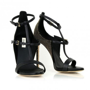 Ninalilou sandalo alto in pelle nero micro borchie 281006ST