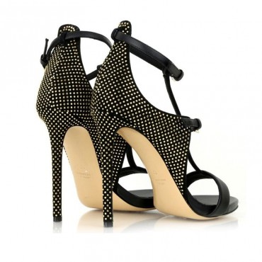 Ninalilou sandalo alto in pelle nero micro borchie 281006ST