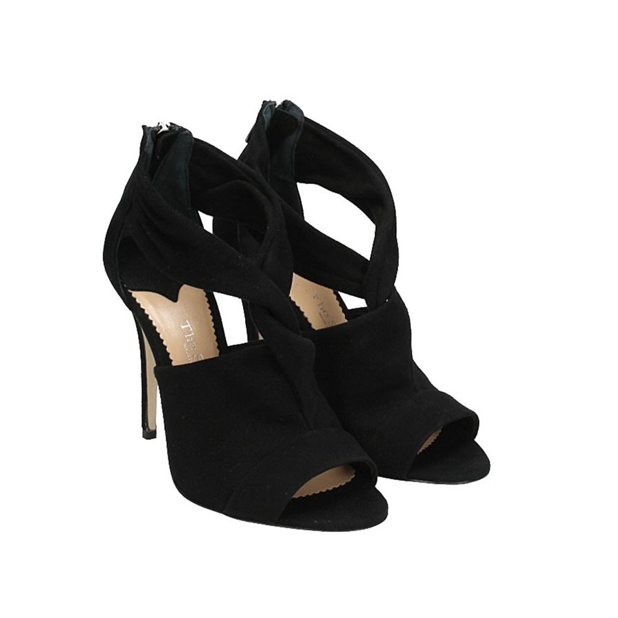 The Seller sandalo donna su tacco camoscio nero intreccio s7675