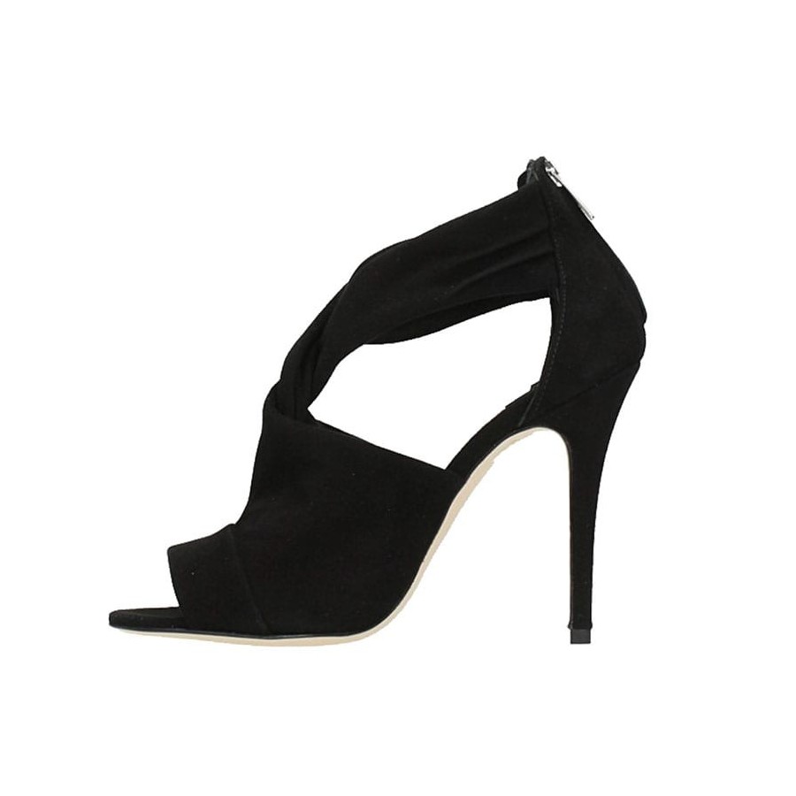 The Seller sandalo donna su tacco camoscio nero intreccio s7675