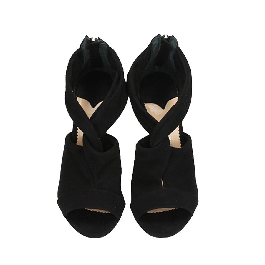 The Seller sandalo donna su tacco camoscio nero intreccio s7675