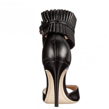 DeiMille sandalo su tacco in pelle nera decorazione caviglia