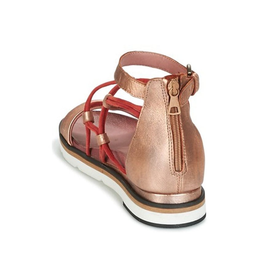 Mjus sandalo su zeppa bassa intreccio lacci pelle metallizzata rosa